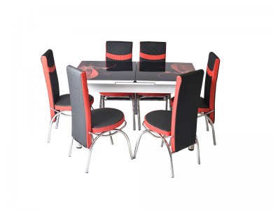 Трапезен комплект - маса с 6 стола SIYAH (черно/червено)